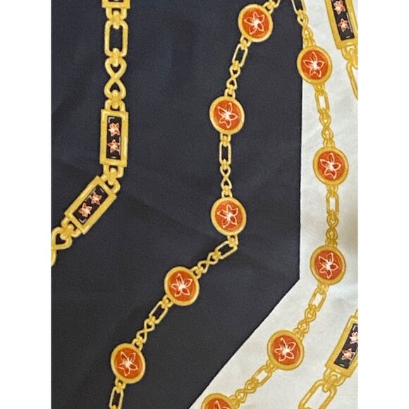 Vintage-Inspired Ann Taylor Chain Print Scarf Black & White With Orange Gold Acc - Picture 6 of 10